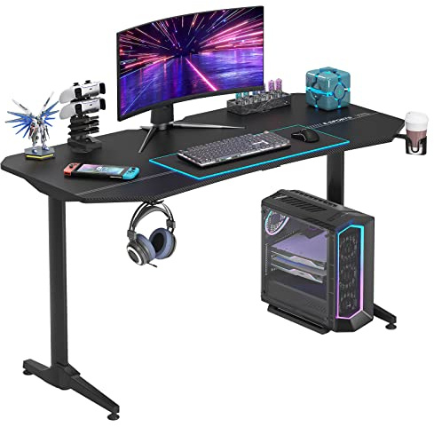 sogesfurniture Mesa de Juegos para Computadora, 160x70cm Mesa Escritorio Grande para PC Mesa Gaming con Portavasos y Gancho para Auriculares, Alfombrilla de ratón para Gaming, BHEU-NE-1675