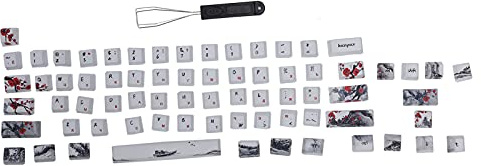 Capuchons de Touches, Sublimation 5 Faces, Capuchons de Clavier 71 Touches, Design en Fleurs de Prunier de Style Chinois, Compatibles avec Les Claviers Optiques Mécaniques 60% MX (Anglais-Japonais)