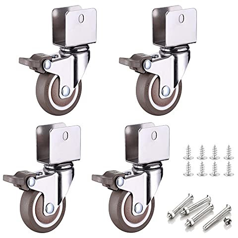 4 Pezzo Rotelle Piroettanti Con Freno Per Pallet, Ruote Girevoli Gomma Con Staffa a Forma Di U, Per Carrelli Mobili Mobiletti