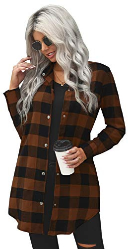 Meufam Hemdjacke Damen Jacke Knöpfe Oversized Übergangsjacke Bluse Klassisches Sneakershirt Basic Shirt Urban Style Freizeithemd Langarm Holzfällerjacke Hemdbluse (Braun, M)