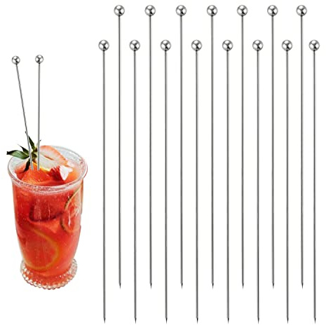 Metall-Cocktailspieße, 15 Stück, 20,3 cm, Edelstahl-Martini-Stäbchen, wiederverwendbare Metall-Vorspeisen-Spieße für Getränkespieße, blutige Maria, Martini, Oliven, Früchte