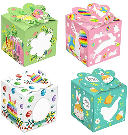 XINDY 12 Stück Geschenkboxen zu Ostern, Osterboxen zum Befüllen, DIY Osterei Küken Osterhasen Kisten mit PVC Fenstern Basteln Osternest für Kinder Geschenkverpackung Ostergeschenke Süßigkeiten