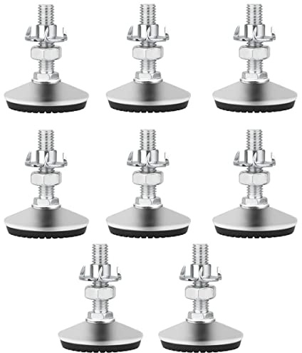 Drenky Leveling Feet, Adjustable Height Stainless Steel Furniture Leg 8 Pieces M10 x 30 mm Adjustable Screw with Non-Slip Rubber Base and T-Nut