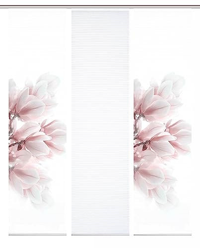 HOME in green 84105 MORIGA Schiebegardine, recyc. Polyester 245x60 cm, Bambusoptik, Farbe:rosé, Größe:245 x 60 cm, Anzahl:3er-Set (2X Motiv. 1x Uni)