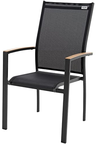 Doppler Stapelstuhl EXPERT – Stuhl Garten Aluminium – Stapelbar – Wetterfest – Ergonomisch geformt für mehr Sitzkomfort (Holzoptik Anthrazit/Schwarz)
