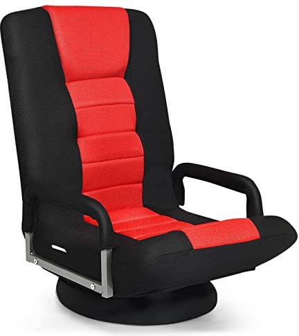 RELAX4LIFE Bodenstuhl Klappbar, Bodensessel mit 7-Fach Verstellbarer Rückenlehne & 360° drehbarem Sockel, Relaxsessel bis 150 kg belastbar, Lazy Sofa mit Armlehnen, für Wohnzimmer, Schlafzimmer, Büro
