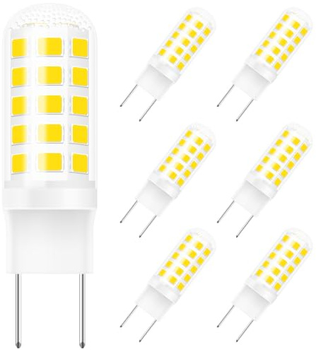 G8 LED Bulb Dimmable,4W (35W-40W Halogen Equivalent),Warm White 3000K,T4 JCD Type Bi-Pin Flat Base,120V 450LM Light Bulbs for Under Cabinet,Counter Lighting,Over The Range Microwave Hood,6-Pack