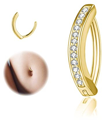 ZS Bauchnabelpiercing Gold 925 Silber Bauchnabel Piercing Ring 8/10/12 mm | Gold Silber schwarze Bauchnabe Piercing Clip mit Zirkonium Bohrer, 14G 16G Bauchnabelpiercing Stich Clicker für Frauen Männer