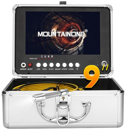 Inspektionskamera Rohre mit DVR, Endoskopische Kamera für Kanalrohre mit 9 Zoll Bildschirm IP68 Wasserdicht Borescope Kamerasystem AHD 720P