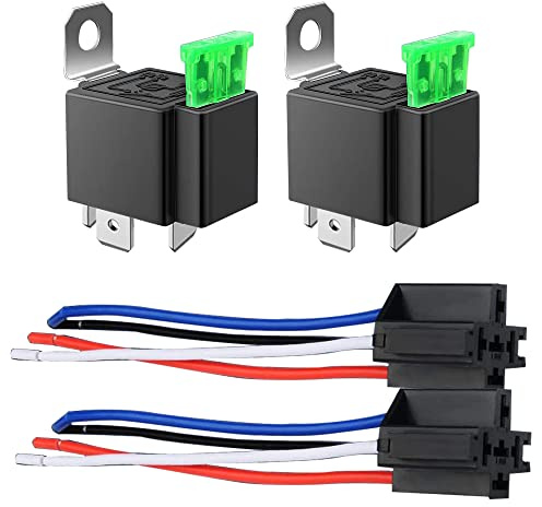 GUUZI 2 Pack 30 A Sicherungsrelais Pkw LKW Steckdosen Kit – 30 A ATO/ATC Schalter Kabelbaum Set – 12 V DC 4-Pin SPST Automotive 14 AWG Drähte