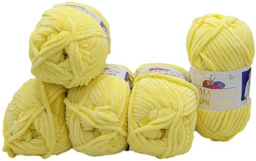 Ilkadim Export 5 x 100 Gramm Himalaya Dolphin Strickwolle, Babywolle einfarbig, 500 Gramm Wolle Strickgarn Super Bulky (Hellgelb 80302)