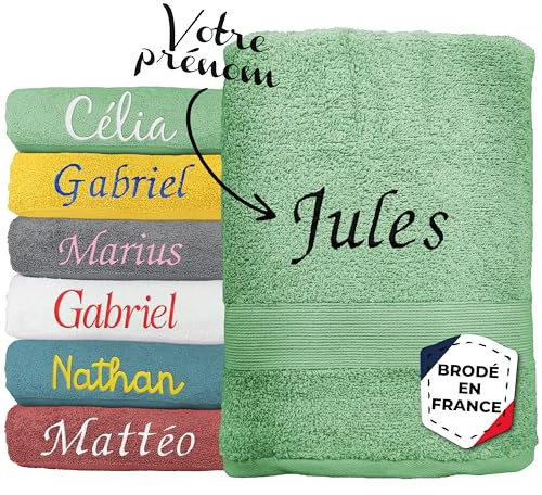KDO MAGIC Handtuch personalisiert - Badetuch mit Namen - Duschtuch Bestickt 100% Baumwolle - Geschenkidee zum Junge, mädchen, Frau, Mann (70 x 130 cm, Wassergrün)