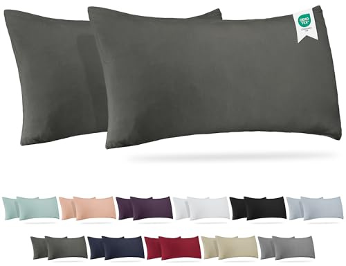 Barbons Kissenbezug 40 x 80 2er Set – 165 g/m² Oeko-TEX Zertifiziert Kopfkissenbezug 100% Jersey Baumwolle weiche Kissenbezüge Kissenhülle mit Reißverschluss (40x80-Anthrazit)