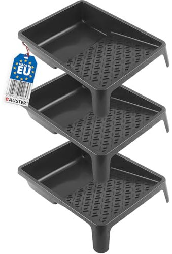 BAUSTER® 3 x Farbwanne 350 x 320 mm Farbschale aus Kunststoff Lackierwanne Maler Lackierschale mit handlichem Griff große Lackschale leichtes Malerzubehör Lackwanne Malerbedarf Schwarz (3 Stück)