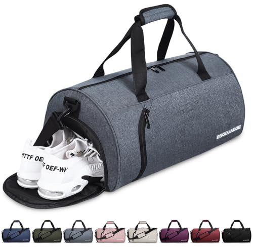 BECOJADDE Sporttaschen für Damen und Herren, 35L Reisetasche Duffel Bag Übernachtungstasche mit Schuhfach & Nassfach, wasserdichte Handgepäcktasche für Sport, Fitnessstudio, Schwimmen, Grau
