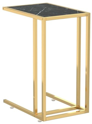 vidaXL Computer Beistelltisch Sofatisch Kaffeetisch Betttisch Laptoptisch Couchtisch Wohnzimmertisch Tisch Schwarz Marmor 50x35x65cm Hartglas