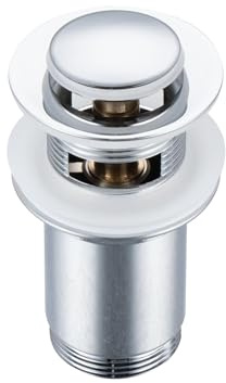 BALNEO Universal Sink Plug Click Cone Pop-Up Krom, Mässing, Rostskyddad, 4 Tätningar, Packning, Avloppskoppling, 62 Mm X G1 1/4, Med Overflow, Click E