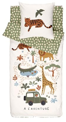 Bleu Calin Rechange Caradou® Jungle Parure de Lit Enfant en Coton 3 pièces: Couchage Tout-en-Un sans Couette - 90x190cm