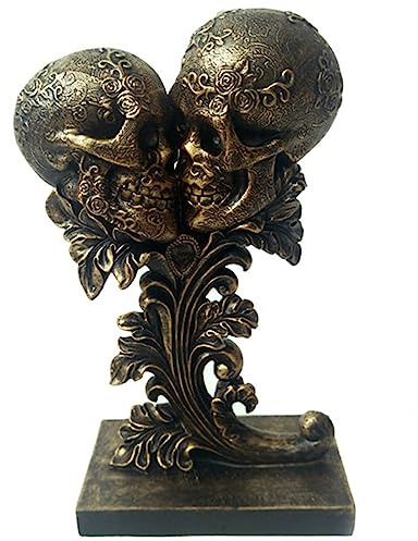 UMMEI Scultura Teschio Coppia Deco, Gotico Ehering Retro Deco, Scultura Teschio Scheletro Nero Moderno Mano Gioielli Decorazione della Parete,d'oro,9in