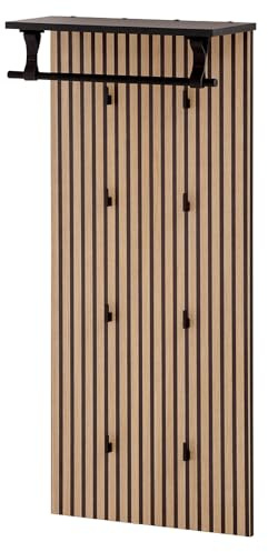 Wandgarderobe Garderobenpaneel in schwarz, Akustikpaneel-Optik, Modern