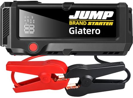 GIATERO Starthilfe Powerbank, 4000A Auto Starthilfe 12V (bis zu 12L Benzin/10L Diesel) Starter Powerbank mit LED Taschenlampe, USB Schnellladung, Starthilfekabel Auto Starthilfe für SUV Motorrad