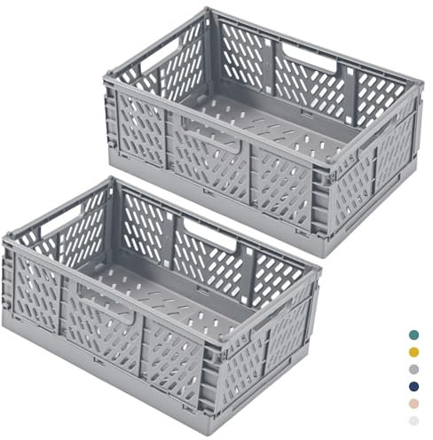 hautllaif 2 Stück Faltbare Kunststoff Aufbewahrungsbox, Einkaufskiste Klappbar, Stabil Klappboxen Faltbar für Küche, Büro, Schlafzimmer, Schrank, Schublade (Grau, 42.5*28.5*16.5)