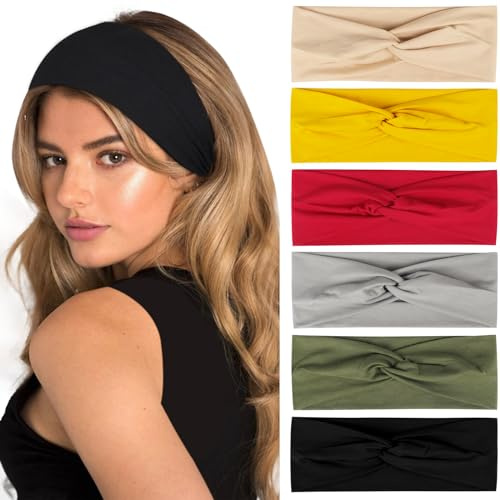 PROPOG Bandeau Cheveux Femme, 6 Pièces Boho Bandeaux Mode pour Femmes Large Élastique Bandana Femme Vintage Yoga Sport Course Headband