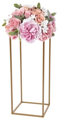 HuKaiL 10 Stück Gold Blumenständer Metall, Hochzeitsvase Blumensäule Rechteckige mit Hammer, Goldvasen Säule Dekosäule Pflanzenständer für Hochzeit Herzstück Tische Wohnzimmer Cafe, 60*12*10cm