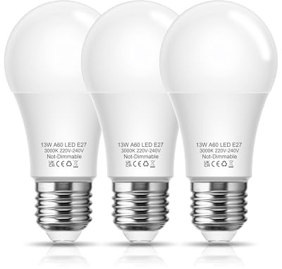 E27 Screw Bulbs 100W Equivalent, 13W E27 LED Bulbs Warm White 3 Pack | 1200lm Super Bright, 3000K Soft Glow, GLS Large Screw in Light Bulbs, G45 P45 Globe Bulb, Save 87% Energy, Non-dimmable