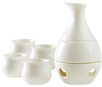 EOTRERANQ 7 Pieces Sake Set, Traditional Ceramic Japanese Style Sake Serving Set, Includes 1 Sake Pot 220 ml, 4 Sake Cups, 1 Heating Stove and 1 Warming Bowl Cups Mugs