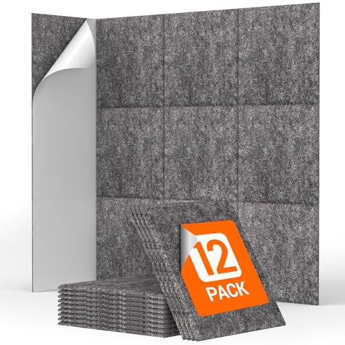 12 St. Quadratische Akustikplatten selbstklebend, TONOR Schallabsorber Schallschutz mit Hochdichte Wandfliesen Schall Dämmung 30x30x0,9cm für Studio, Büro, Akustische Behandlung & Wanddekoration Grau