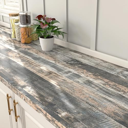 FunStick Papel Adhesivo para Muebles Cocina Vinilo Adhesivo Madera Muebles Gris Papel Pintado Pared Madera Gris Rústico Vinilos Puerta Armario Cocina Vinilo Autoadhesivo Pared Dormitorio Salón 30CMx5M