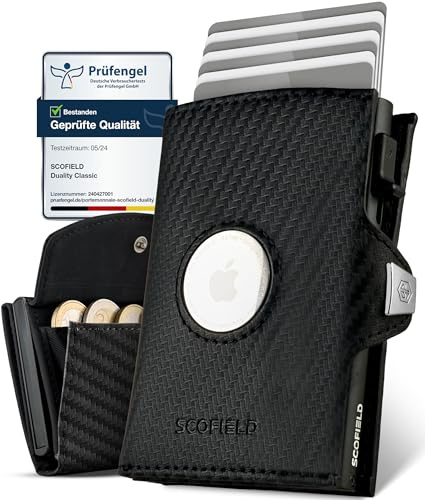 SF SCOFIELD | Airtag Wallet mit Münzfach Herren | Airtag Geldbeutel RFID - Schutz | Geldbörse für 9-10 Karten | Portmonee Herren | Portemonnaie | Kartenetui für Apple Air Tag | Wallets for Men Klein