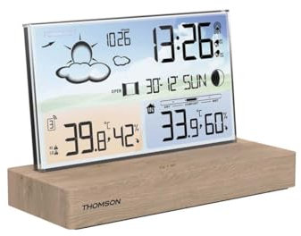 Réveil station météo - THOMSON - Bois clair - Affichage température, Hygrométrie, Double alarme, USB-C, Sonde sans fil