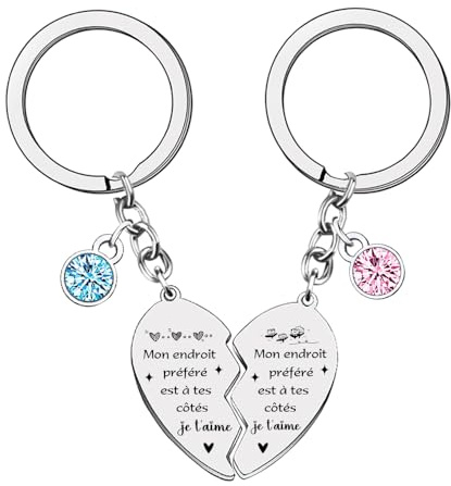 POIUYTRE Cadeau Porte-clés Couple Idéal Cadeau pour Couple Petite Amie Petit Ami Cadeau Saint Valentin pour Femme Homme Porte-clés en forme de cœur Porte-clés pour partenaire