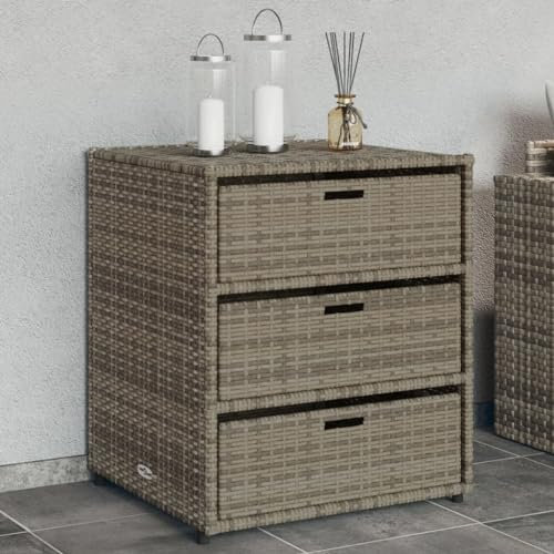 Xichuzi Gartenschrank Grau 55x59x69 cm Poly Rattan, Geräteschuppen, Gerätehaus, Wetterfest, Outdoor Schrank, Gartenhausschränke, Terrassenschrank - 365557
