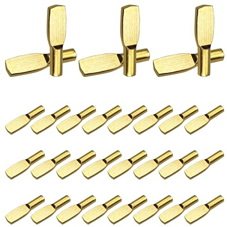 PDETVEO Lot de 30 piquets d'étagère dorés en forme de cuillère, broches de support pour meubles, cuisine, bibliothèque, placard, étagères (6 mm de diamètre)