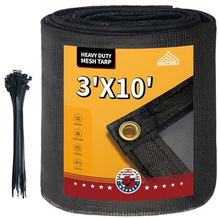 MVPNET 70% Heavy Duty Mesh Tarp with Grommets, 3' x 10' Shade Canopy for Patio, Garden Privacy Fence Screen, Outdoor Sun Shades for Backyard, Black
