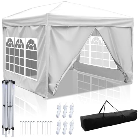 Herrselsam Gazebo 3 x 3 m pavillon 3 x 3 vattentät stabil vinterbeständig festtält med haklapp vinterbeständig UV-skydd 50+ hög densitet canvas, lusthus