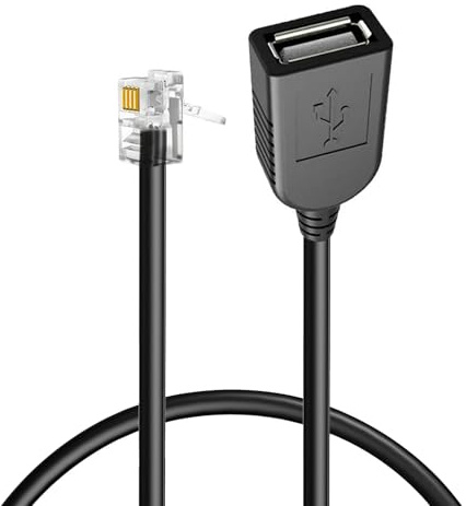 SYGGDERS RJ9 4p4c Male to USB Female Adapter with 30cm Circular Black Cable, Suitable for Multiple Voip Phone Lines (RJ9 30CM)