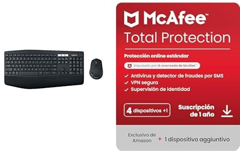 Logitech MK850 | Bluetooth, 2.4GHz Wireless, Ratón | QWERTY US Internacional, Negro + McAfee Total | 4 + 1 Dispositivos | 12 Meses, descarge Digital