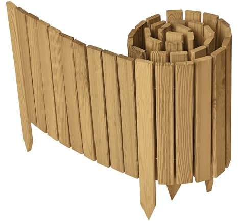 Garronda Beeteinfassung Holz Rasenkante Höhe: 40 cm Hellbraun GD-0149 | Imprägniert und flexibel formbar, als Rollzaun, Holzzaun, Palisade und Gartenzaun für Rabatten, Wege und Bereiche im Garten