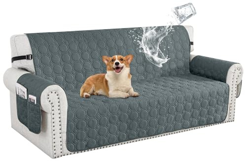 BXFUL 100% Waterproof Sofa Covers for Pets, Non Slip Sofa Slipcovers Couch Cover for Living Room Washable Pet Couch Cover with Elastic Straps Furniture Protector (Dark Gray,3 Seater)