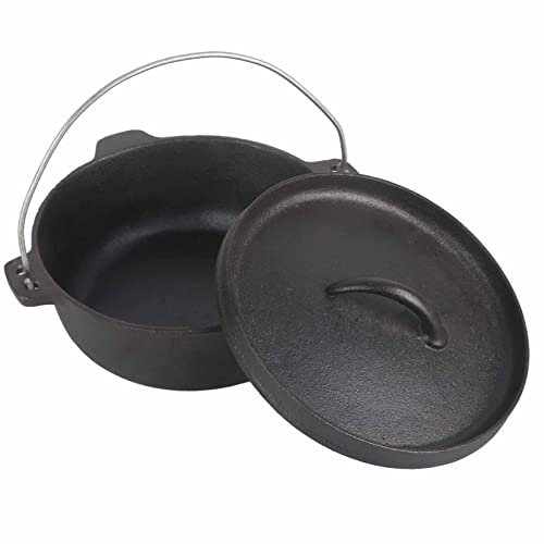 Casserole en Fonte, Fonte Pré-assaisonnée Prévoyez Un Bâton avec Une Poignée de Cercle Pot de Four Hollandais avec Couvercle Chaudron en Fonte pour Le Camping BBQ de Randonnée de Pique-Nique