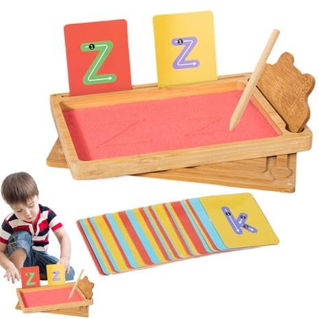 Lettera di sabbia Tracciano vassoio, vassoio di sabbia in legno | Tavole da scrittura di sabbia per bambini - Gioco di ortografia sensoriale, attività di formazione di lettere, giocattolo motorio raff