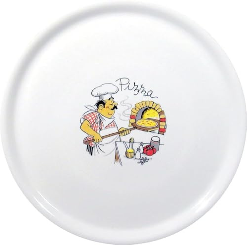HENDI Plato de pizza redondo, plato para servir pizza, porcelana, motivo: hornear pizzas, apto para el microondas y el lavavajillas, ⌀330 mm, blanco (Paquete de 5)