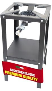 MOHOME Fornellone a Gas Esterno Premium Quality Made in Italy Ferro Resistente Portatile 40 x 40 x 80 cm Bruciatore Ghisa Regolatore 4 Piedi Supporto Pentole Campeggio Pic Nic Outdoor