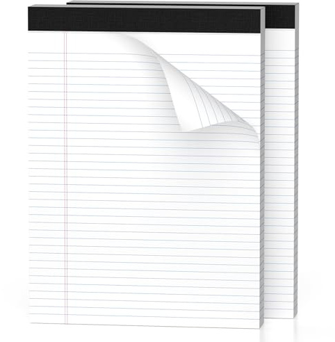 Roneky Notizblock A4 Legal Block, 2 Stück Weißen Papier Block Liniert, Notizblöcke Schreibblock Liniert A4 Schmal Ruled Liniertes Papier Notizblöcke 30 Blatt Pro Schreibblock für Schule, Haus, Büro