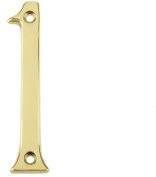 Kooples Hardware 75mm Screw Fix Door Numerals – Solid Metal House Numbers with Pre-Drilled Holes – Traditional Front Door Number Plates for Home & Gate Use (Polished Brass, No. 1)