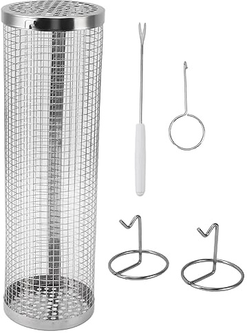 ZASCHMOY Edelstahl BBQ NET Tube Rolling Grillkorb mit Gabelhaken - Tragbarer Zylindergrill für Grill Im Freien und Camping (L)